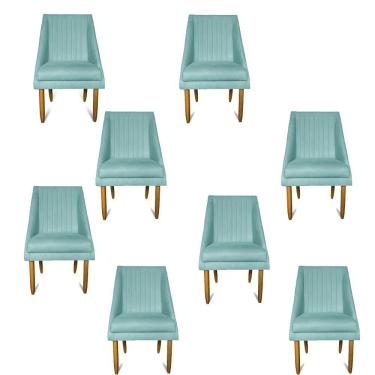 Imagem de Kit 08 Cadeiras Para Sala De Jantar Ana Pés Palito Suede Azul Tiffany - D'classe Decor