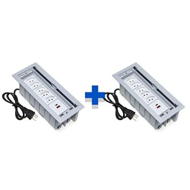 Imagem de Kit 2 Caixas De Tomadas 7 Blocos 5 Tomadas 20A 2 USB (1 Tipo C) COR:CINZA