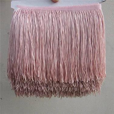 Imagem de 1 jarda 15 cm de largura guarnição de franja de renda rosa borla aparamento de franja para vestido latino acessórios de roupas de palco borla de fita de renda, rosa feijão