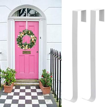 Imagem de 2 peças de ferro forjado sobre o gancho de suporte de guirlanda de porta para o natal,Gancho de guirlanda de porta, roupas penduradas, bolsas, lenços e guirlanda de natal(White)