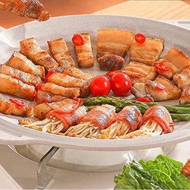 Imagem de Grelha de churrasco coreana, revestimento antiaderente, grelha de churrasco antiaderente branca 12,6 pol. placa de grelha para fogão de indução para casa, acampamento e chapa ao ar livre, Grelhad