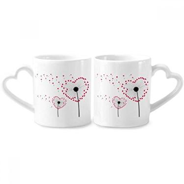 Imagem de Conjunto de canecas de porcelana para casal, dente-de-leão, com flores de amor, coração