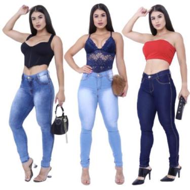 Imagem de Kit Com 03 Calças Jeans Feminina Skynni Cós Alto - Mania Do Jeans