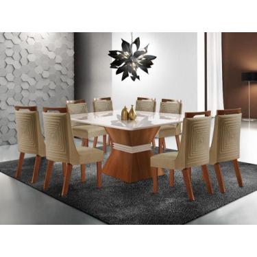 Conjunto Mesa Veneza para Sala de Jantar com Tampo de Vidro e 06 Cadeiras  Delta Prêmio/Pena Bege - LJ Moveis