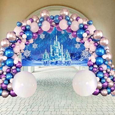 Imagem de STK Winter Wonderland Kit de guirlanda de balões para chá de bebê, 4 meninas, Onederland, 1º Olaf, aniversário, decoração de festa de menino, pano de fundo Frozen 2 suprimentos temáticos Elsa Anna Snow Princess balões de Natal