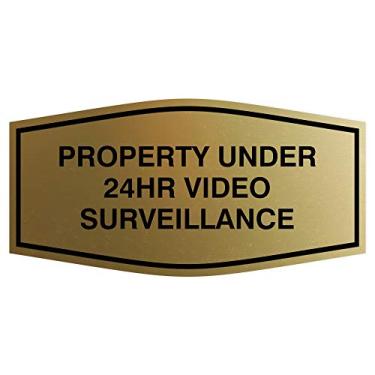 Imagem de All Quality Placa de videovigilância Fancy Property Under 24Hr - Gravado a laser | Plástico ABS durável | Monitoramento de segurança 24 horas por dia, 7 dias por semana (ouro escovado) - Médio