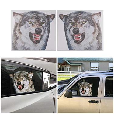 Imagem de Adesivo de vinil ATMOMO Wolf para janela lateral do carro perfurado divertido decalque para janela de carro esquerdo e direito, 30 x 28 cm