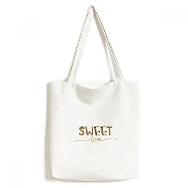 Imagem de Bolsa de lona com citação dourada Sweet Love bolsa de compras casual
