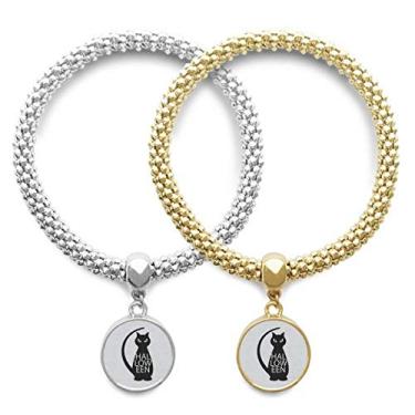 Imagem de DIYthinker Bracelete de Halloween com personalidade preta para amantes de gatos, pingente de joia para presente de casal