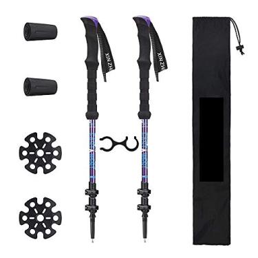 Imagem de N/H Pacote com 2 bastões de caminhada de fibra de carbono – Bengalas dobráveis e telescópicas com alça de cortiça natural e empunhaduras de EVA estendidas, bastões de caminhada ultraleve para mochilão, acampamento