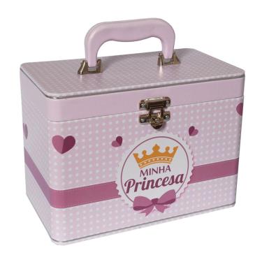 Imagem de Maleta Box 10x15 600 fotos 6 Álbuns Fotográficos MINHA PRINCESA Coroa Rosa Menina Bebê