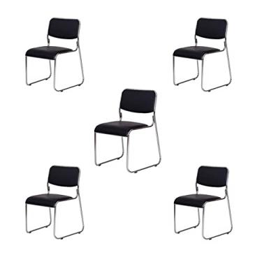 Imagem de Kit 5 Cadeiras para Escritório Fixa Interlocutor Cromada Dubai OR Design Preto