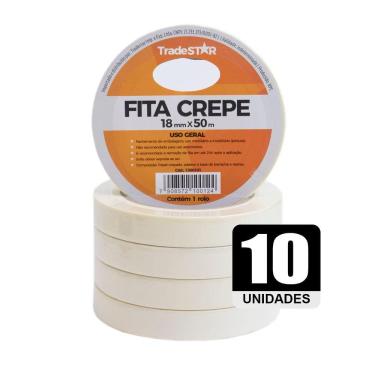 Imagem de Fita Adesiva Crepe Papel 18mm X 50m C/10 Rolos 18x50