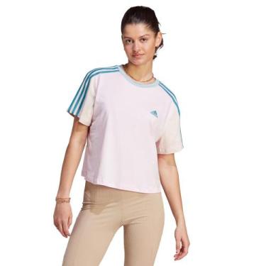 Imagem de Camiseta Cropped Adidas Essentials 3 Stripes Rosa Claro