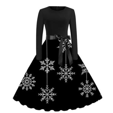 Imagem de Vestido casual feminino outono/inverno Natal estampado gola manga comprida vestido de festa feminino, Cinza escuro, G