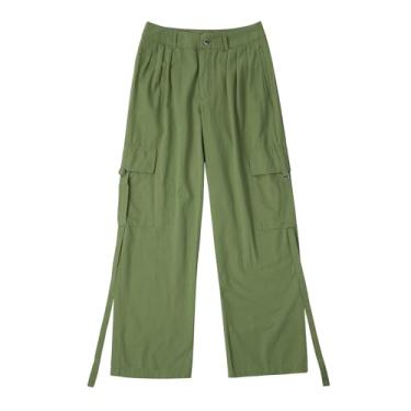 Imagem de Calça cargo feminina cintura alta, calça de pára-quedas baggy perna larga streetwear com bolsos calça de caminhada calça de moletom feminina (Verde, XGG)