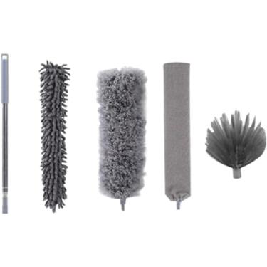 Imagem de Kit de espanador de microfibra, espanador de penas com haste de extensão, espanador de chenille macio, espanador telescópico de alça longa de 100 polegadas para ventilador de teto, móveis, computador,