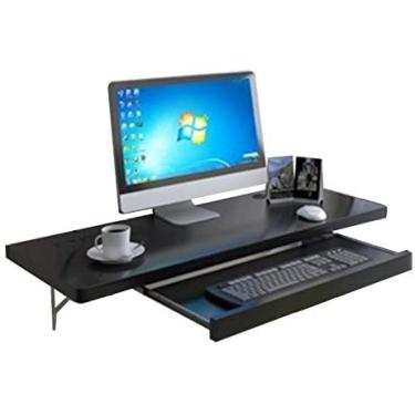 Imagem de Mesa de parede para computador com bandeja de teclado, mesa de madeira para pendurar na parede, mesa flutuante para sala de estar, quarto, escritório, B, 80 x 40 cm