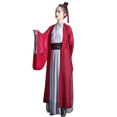 Imagem de Traje de espadachim antigo chinês Kungfu roupa tradicional Hanfu roupas de cavaleiro artes marciais (P, 320-vermelho)
