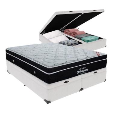 Imagem de Cama + Box Com Bau Ortobom Colchão King Com Molas Ensacadas Cor:branco