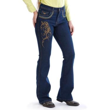 Imagem de Calça Country Feminina Jeans Flare Plus Size Cavalo Bordado - Rodeo Fa