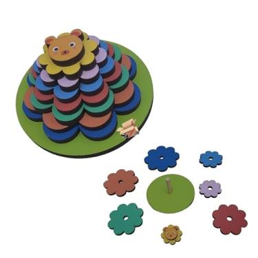 Imagem de Brinquedo Pedagógico Educativo Em Madeira Torre Animais Flores De Empilhar/Encaixe (Leão Flor Empilhar)