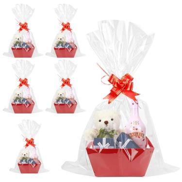 Imagem de Conjunto de 6 cestas de Natal vazias para encher com fitas e sacos transparentes para Natal, formatura, dia dos namorados, Páscoa, casamento, festa de aniversário (vermelho)