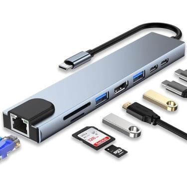 Imagem de USB C Hub 8 em 1 USB Tipo C para HDMI 4k RJ45 Ethernet Carregamento PD Charger, 2 portas USB 3.0 e leitor de cartões SD/TF, compátivel com Macbook, tablets,celulares-Thee Brothers