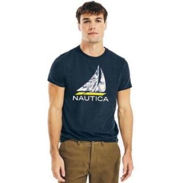 Imagem de Camiseta Nautica Masculina Sail Boat Print UV Prot Azul Marinho-Masculino