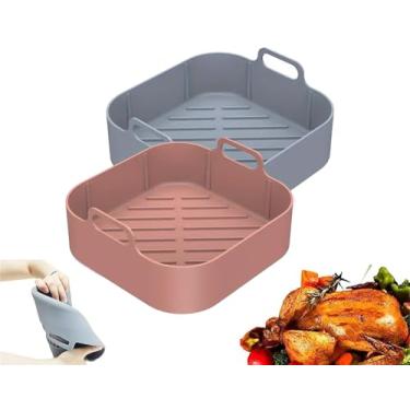 Imagem de Kit 2 Formas de Silicone Quadrada para Air Fryer, Antiaderente 18x18x5 cm - Forma Cesta Reutilizável de Fritadeira, Forro Assadeira (Cor Sortida)