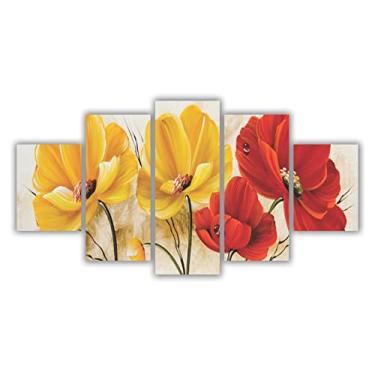 Imagem de Quadros Decorativos Mosaico MDF Floral Flores Vermelhas e Amarelas 115x60cm