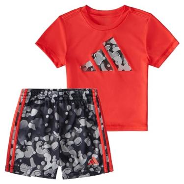 Imagem de adidas Conjunto de 2 peças de camiseta de manga curta e shorts estampados para bebês meninos, Vermelho brilhante e preto, 6 Meses