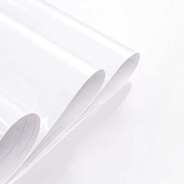 Imagem de Abyssaly Papel de contato branco 39.9 cm x 497.8 cm filme de vinil brilhante removível autoadesivo papel de parede decorativo papel de parede pintável armário de cozinha móveis bancadas prateleira