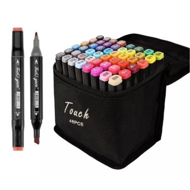 Imagem de Caneta Marcador Permanente Estojo Com Canetinhas Ponta Dupla 48 Cores