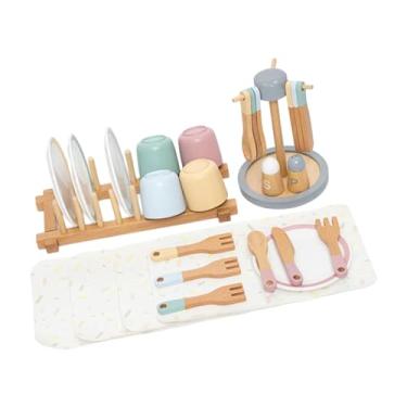 Imagem de Generic Pratos de brinquedo de madeira, conjunto de talheres, colheres de simulação, pratos para crianças, montessori, presente de aniversário para meninas