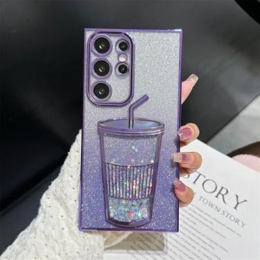 Imagem de Capa gradiente glitter 3D Cup areia movediça para Samsung S24 Ultra S23 S22 Ultra Bling Case para Galaxy S24 TPU macio capa de luxo fina, roxo SF, para Samsung S23