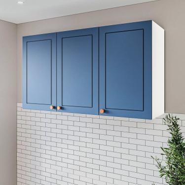 Imagem de Armário Aéreo 3 Portas 120 Cm Pérola Yescasa Branco/Azul