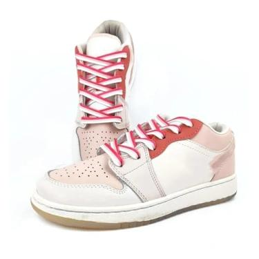 Imagem de Cadarços Listrados Colorblocked Tênis Infantil Adulto Cadarços Elásticos De Cor Gradiente Acessórios Para Sapatos(Peach pink yellow 9,160cm)