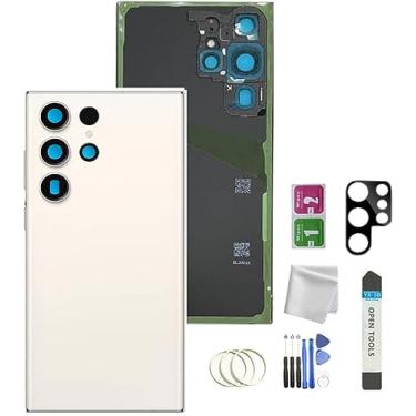 Imagem de Substituição de vidro traseiro para Galaxy S23 Ultra para Samsung Galaxy S23 Ultra com fita pré-instalada e lente de câmera + ferramentas (creme)