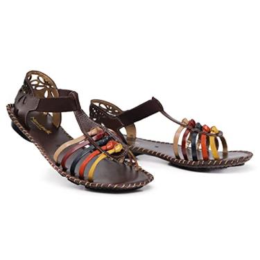 Imagem de Sandalia Feminina Confortavel Rasteirinha Artesanal de Couro Tiras Coloridas (BR, Adulto, Numérico, 42)