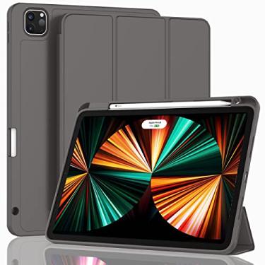 Imagem de ZryXal Nova capa para iPad Pro 12,9 polegadas 2021 (5ª geração)/2020 (4ª geração) com suporte para lápis, capa inteligente para iPad [suporte Touch ID e Auto Wake/Sleep] com carregamento automático a lápis de 2ª geração (cinza espacial)