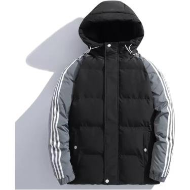 Imagem de Casaco quente de algodão para outono e inverno com capuz ajustável, jaqueta masculina plus size, cinza, GG