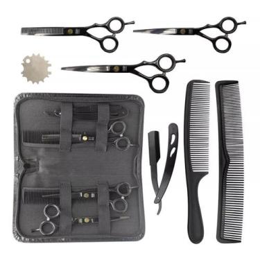 Imagem de Kit 3 Tesoura Fio Laser Fio Navalha Desfiadeira Navalha Preto - Obopek