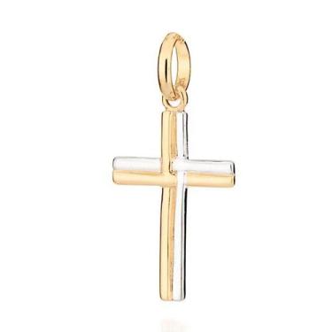 Imagem de Pingente banhado ouro 3x 24k 18k e 22k  unissex cruz com rhodium romma
