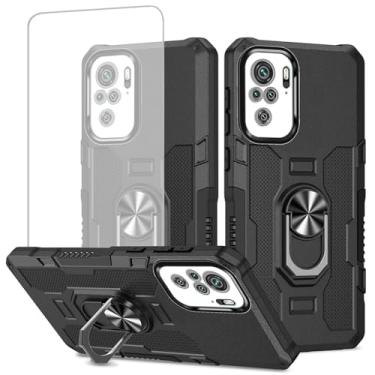 Imagem de Ueokeird Capa para Redmi Note 10/Redmi Note 10S/Poco M5S, capa M2101K7BG com protetor de tela de vidro temperado, anel de metal resistente, suporte magnético, capa de telefone para Xiaomi Redmi Note