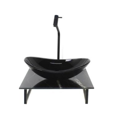 Imagem de Kit Cuba Vidro Oval 10Mm Tampo Vidro 40Cm X 40Cm Mármore - Cubas E Gab