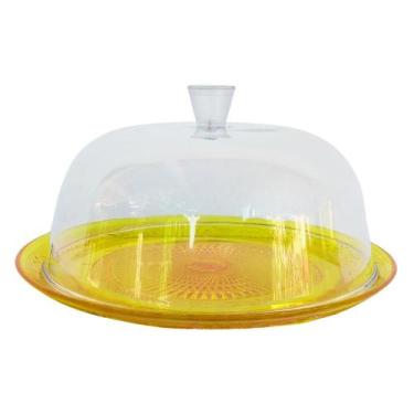 Imagem de Boleira de Vidro Amarelo com Tampa de Acrílico Transparente - Papel Mâ