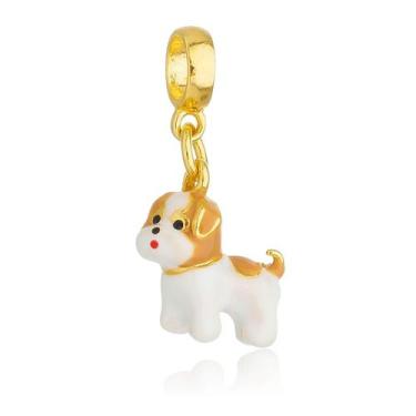 Imagem de Berloque Cachorro Shih Tzu Bege Banhado a Ouro 18k - Work Semijoias