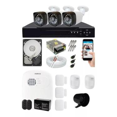 Imagem de Kit Alarme Residencial Sem Fio + Kit 3 Câmeras Full Hd 1080p Infra - i