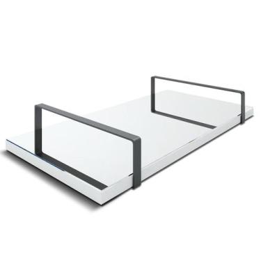 Imagem de Bandeja Espelhada 25x50cm Borda Infinita Branca Com Alça Preta - Lubra